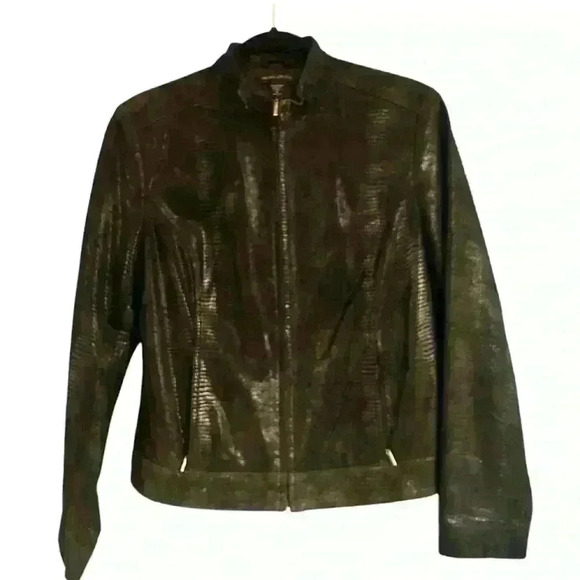 Valerie Stevens Jacket Black‎ Suede Moto Casual Snake Pattern Embossed Size M - Picture 1 of 6